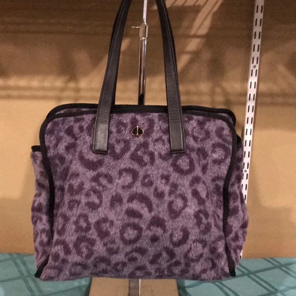 Kate Spade Morley Purple Leopard Large Fuzzy Soft Tote Bag